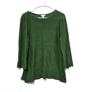 J. Jill Linen Tunic Sweater Green Ribbed Knit Trimmed Long Sleeve Women's Size M